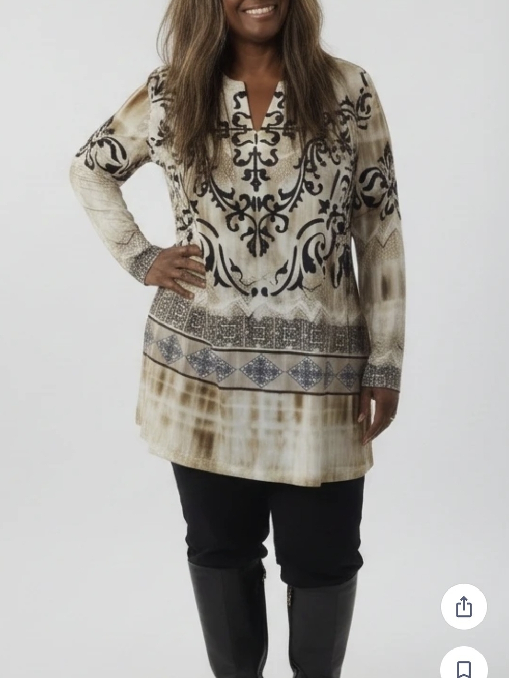 Boho Printed Tunic Top in Beige and Black